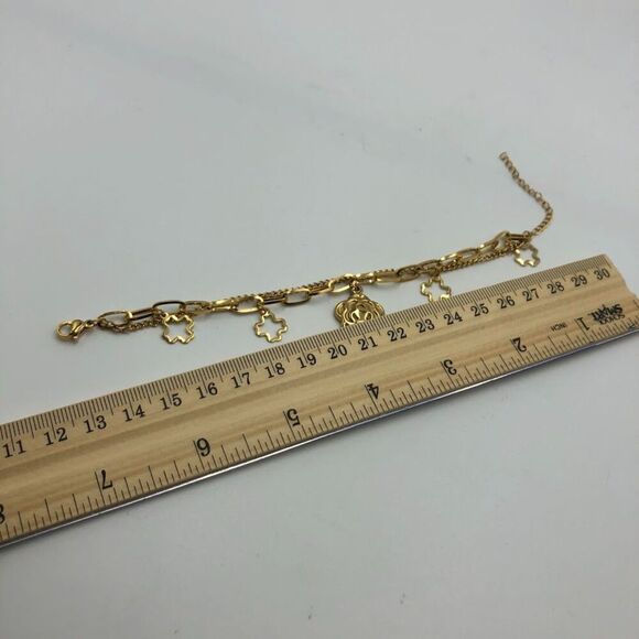 18K Gold Plated Women's Flower Charm Layered Bracelet Waterproof Hypoallergenic - Picture 10 of 10